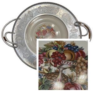 Triumph America Limoge Imperial Victorian Silver Porcelain Plate Tray 22kt Gold